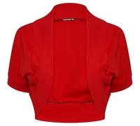 SXME MIGHT SAY New Women's Stylish Cropped Bolero Shrug - Open Front Plain Short Sleeve Cardigan (UK, Numeric, 8, 22, Regular, Regular, M/L (12-14), Red)