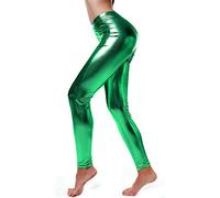 SXME MIGHT SAY Premium Quality Women’s Wet Look Shiny Metallic Leggings Liquid Look Pants with Skinny Fit Stretchy Waist Glassy Yoga Casual Dance Leggings for Ladies in Green Colour UK Sizes