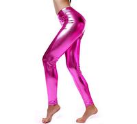 SXME MIGHT SAY Premium Quality Women’s Wet Look Shiny Metallic Leggings Liquid Look Pants with Skinny Fit Stretchy Waist Glassy Yoga Casual Dance Leggings for Ladies in Cerise Colour UK Sizes