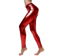 SXME MIGHT SAY Premium Quality Women’s Wet Look Shiny Metallic Leggings Liquid Look Pants with Skinny Fit Stretchy Waist Glassy Yoga Casual Dance Leggings for Ladies in Red Colour UK Sizes