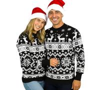 SXME MIGHT SAY Unisex Christmas Jumper Nordic Reindeer Fairisle Long Sleeve Knitted Pullover Warm Sweater Xmas Tops for Couples (UK, Numeric, 8, 22, Regular, Regular, S/M (8-10), Nordic Black)