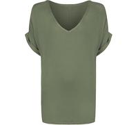 SXME MIGHT SAY Women' New Plus Size Ladies V-Neck T-Shirt, Womens Short Turn Up Sleeves, Baggy, Plain Top (UK, Numeric, 8, 22, Regular, Regular, XXL (20-22) Plus, Khaki)
