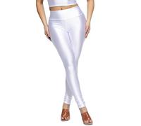 SXME MIGHT SAY Women's High-Waisted Shiny Glossy Disco Leggings - Multicolor Fluorescent Wet Look Elastic Pants (UK, Alpha, S, XXL, Regular, Regular, S/M (8-10), White)