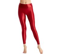 SXME MIGHT SAY Women's High-Waisted Shiny Glossy Disco Leggings - Multicolor Fluorescent Wet Look Elastic Pants (UK, Alpha, S, XXL, Regular, Regular, S/M (8-10), Red)