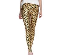 SXME MIGHT SAY Women's Shiny Mermaid Fish Scale Leggings - Stylish Slim Fit Stretchy Pants (UK, Numeric, 8, 22, Regular, Regular, M/L (12-14), Gold)