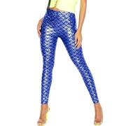 SXME MIGHT SAY Women's Shiny Mermaid Fish Scale Leggings - Stylish Slim Fit Stretchy Pants (UK, Numeric, 8, 22, Regular, Regular, M/L (12-14), Royal Blue)