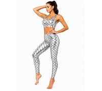 SXME MIGHT SAY Women's Shiny Mermaid Fish Scale Leggings - Stylish Slim Fit Stretchy Pants (UK, Numeric, 8, 22, Regular, Regular, XL (16-18), Silver)