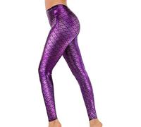 SXME MIGHT SAY Women's Shiny Mermaid Fish Scale Leggings - Stylish Slim Fit Stretchy Pants (UK, Numeric, 8, 22, Regular, Regular, XL (16-18), Purple)