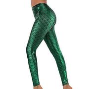 SXME MIGHT SAY Women's Shiny Mermaid Fish Scale Leggings - Stylish Slim Fit Stretchy Pants (UK, Numeric, 8, 22, Regular, Regular, XXL (20-22), Green)