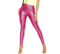SXME MIGHT SAY Women's Shiny Mermaid Fish Scale Leggings - Stylish Slim Fit Stretchy Pants (UK, Numeric, 8, 22, Regular, Regular, M/L (12-14), Cerise)