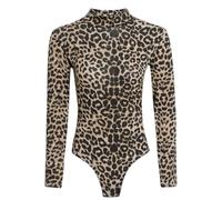 SXME MIGHT SAY Women's Turtleneck Bodysuit - Stretchy Long-Sleeve Leotard Top, Sizes Ranging from 8 to 26 (M/L (12-14), Brown Leopard, 8-26)