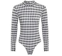 SXME MIGHT SAY Women's Turtleneck Bodysuit - Stretchy Long-Sleeve Leotard Top, Sizes Ranging from 8 to 26 (XL (16-18), Houndstooth, 8-26)