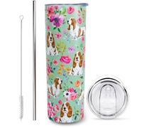 sxmluedn Basset Hound Gifts for Women Cute Dog Tumbler Coffee Cup for Women Basset Hound Travel Mug 20 Oz Stainless Steel Insulated Water Bottle With Lid and Straw