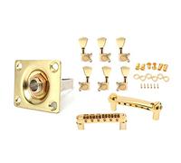 Sxmrmnx 1Pcs Square Style Jack Plate Guitar Bass Jack 1/4 Output Input & 1 Set Gold String Saddle Tune-O- Bridge+Tailpiece