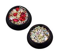 Sxmrmnx 2 Box 3D Nail Jewelry Colorful Mixed Acrylic Tip Diamond Flat Jewel Stone Nail Rhinestone Manicure DIY Nail Art Decoration (Big Red; White AB Shaped Diamond 1 each)