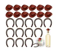 Sxmrmnx 24 Pieces Western Theme Lucky Horseshoe Ornament and Mini Cowboy Hat Crafts Miniature Horse Shoes Wedding Gift Set Easy to Use