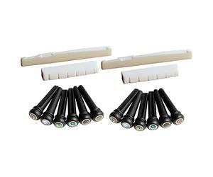 Sxmrmnx 2X 6 String Acoustic Guitar Bone Bridge Saddle and Nut and 12Pcs Ebony Guitar Bridge Pins White+Black