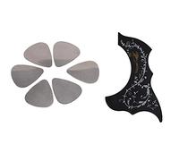Sxmrmnx 6 Pcs Stainless Steel Guitar Picks - Silver & 1 Pcs Pickguard-Acoustic-Acoustic Guitar Pickguard, Self Adhesive, Black