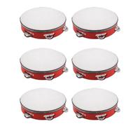 Sxmrmnx 6pcs 8inch Musical Tambourine Tamborine Drum Round Percussion Gift for KTV Red