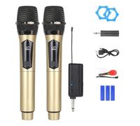 Sxmrmnx Wireless One-To-Two Home Microphone 6.35 Interface Professional Handheld Microphone for KTV Performance Stage Gold