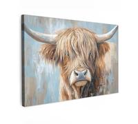 SXNFSX © Canvas Wall Art 35"x24" / 90x60 cm Decor Hanging Pictures for Living Room Canvus Artwork Deco Walls Scottish highlander - Animals Cow Street art