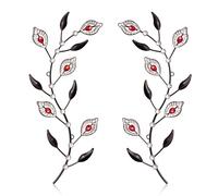 sxnzequnze 2 Pcs Metal Leaf Wall Art Crystal Bling Decorations Silver Leaves 3D Iron Handmade Home Decor Hanging Minimalist Accents Modern Set for Living Room Bathroom Bedroom Dining Room Hallway