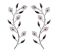 sxnzequnze 2 Pcs Metal Leaf Wall Art Crystal Bling Decorations Silver Leaves 3D Iron Handmade Home Decor Hanging Minimalist Accents Modern Set for Living Room Bathroom Bedroom Dining Room Hallway