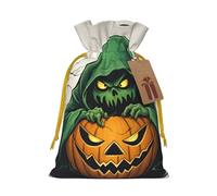 SXOOGE Green Ghost Horror Halloween Pumpkin 1 Gift Bag with Handles and tag, Perfect for Christmas, Holiday, Birthday, Wedding or Daily Gift