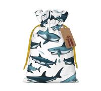 SXOOGE Shark Pattern with Various Gestures Gift Bag with Handles and tag, Perfect for Christmas, Holiday, Birthday, Wedding or Daily Gift