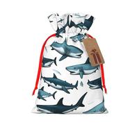 SXOOGE Shark Pattern with Various Gestures Gift Bag with Handles and tag, Perfect for Christmas, Holiday, Birthday, Wedding or Daily Gift