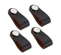 SXPXP Handles Leather Drawer Pull, Black Wardrobe Cabinet Door Handle Soft PU Pulls Knobs Handles for Cupboard Furniture Hardware(4pcs,Single Hole)