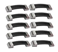 SXPXP Handles Leather Handle, Cabinet Drawer Pulls Knob with Screws for Cupboard Bedroom Furniture Door Kitchen Black(10pcs,Hole Distance 96mm)