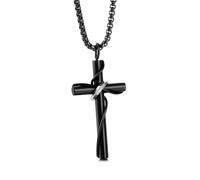 SXQCKJ Couples Cross Stainless Steel Matching Necklace, Cross Amulet Pendant for Car Rear View Mirror, Decor Charm Hanging Accessories Jewelry(Black)