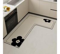 SXQCKJ Cream Style Modern Minimalist L-shaped Kitchen Mat Integrated Design Premium Floral Pattern Water Oil Absorbent Double-sided Non-slip Natural Rubber Mat(White,L,39.37" x 47.24" x 17.72")