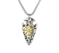SXQCKJ Men Viking Spearhead Compass Talisman Necklace, Vintage Stainless Steel Amulet Norse Pendant, Medieval Gothic Pagan Jewelry Accessories(Gold)