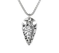 SXQCKJ Men Viking Spearhead Compass Talisman Necklace, Vintage Stainless Steel Amulet Norse Pendant, Medieval Gothic Pagan Jewelry Accessories(Silver)