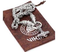 SXQCKJ Men Wolf Head Thor Hammer Necklace, Retro Stainless Steel Norse Scandinavian Jewelry, Viking Mjolnir King Chain Amulet Pendant(60CM/23.6In)