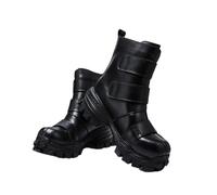 SXQCKJ Men's Fashion Genuine Leather Motorcycle Boots, Gothic Punk Rock Mid Calf Platform Tooling Steam Boots(Black velvet,5 UK)