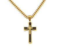 SXQCKJ Men's Stainless Steel Punk Rock Cross Pendant, Dual Lay Out Two Tone Matching Amulet Necklace Fashion Jewelry(Black)