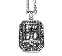 SXQCKJ Mens Viking Mjolnir Runes Amulet Pendant Necklace, Vintage Norse Stainless Steel Thor Hammer Charm Jewelry