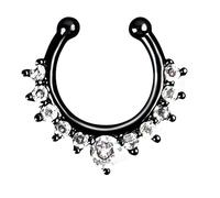SXQCKJ Non-Piercing Septum Jewelry, Eleven Cz Stones Multi Gem Clip On Fake Ring Hanger Piercing(Black white diamond)