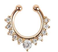 SXQCKJ Non-Piercing Septum Jewelry, Eleven Cz Stones Multi Gem Clip On Fake Ring Hanger Piercing(Golden white diamond)