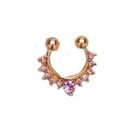 SXQCKJ Non-Piercing Septum Jewelry, Eleven Cz Stones Multi Gem Clip On Fake Ring Hanger Piercing(Golden pink diamond)