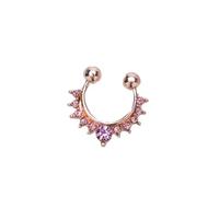 SXQCKJ Non-Piercing Septum Jewelry, Eleven Cz Stones Multi Gem Clip On Fake Ring Hanger Piercing(Rose gold pink diamond)