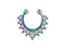 SXQCKJ Non-Piercing Septum Jewelry, Eleven Cz Stones Multi Gem Clip On Fake Ring Hanger Piercing(Seven colors)