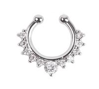 SXQCKJ Non-Piercing Septum Jewelry, Eleven Cz Stones Multi Gem Clip On Fake Ring Hanger Piercing(Silver white diamond)