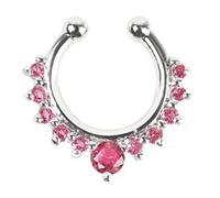 SXQCKJ Non-Piercing Septum Jewelry, Eleven Cz Stones Multi Gem Clip On Fake Ring Hanger Piercing(Silver pink diamond)
