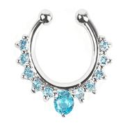 SXQCKJ Non-Piercing Septum Jewelry, Eleven Cz Stones Multi Gem Clip On Fake Ring Hanger Piercing(Silver blue diamond)