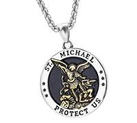 SXQCKJ Saint Patron Stainless Steel Necklace for Men Women, Personalized St Michael The Archangel Catholic Medal Amulet Pendant(Silver)
