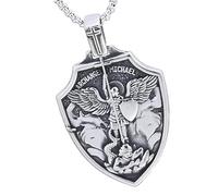 SXQCKJ St Michael Medal Pendant Necklace, Stainless Steel St Michael The Archangel Catholic Accessories, Religious Amulets Jewelry for Men Women(Silver)